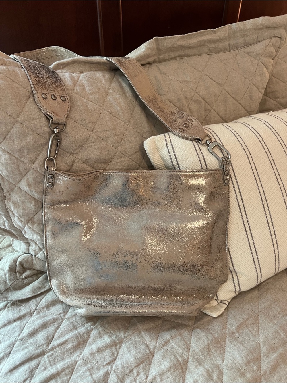HOBO Metallic Silver Crossbody Shoulder Bag